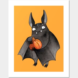 Cute bat with pumpkin Posters and Art